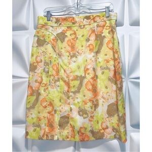 Antonio Melani Sz 10 Yellow Silk Cmb Floral Print m Straight Pencil Skirt Easter